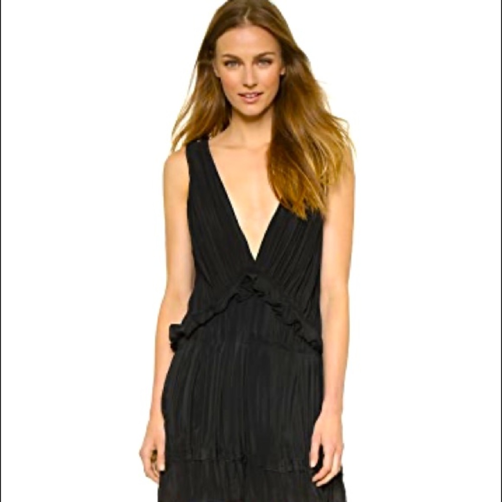 Anine Bing Pleated Silk Dress in Black size Small
